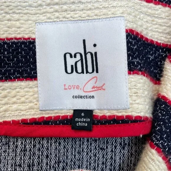 Cabi Cruise Jacket 6 Nautical Stripe Navy Blue Tweed Double Breasted Blazer - Picture 12 of 13